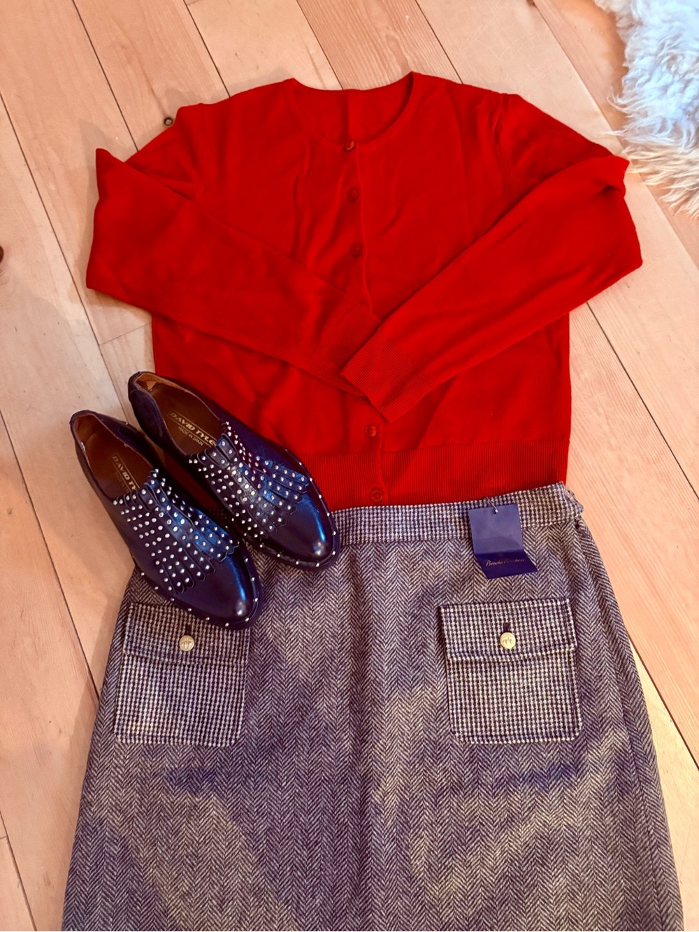 Wool Herringbone Pocket Skirt in Gray